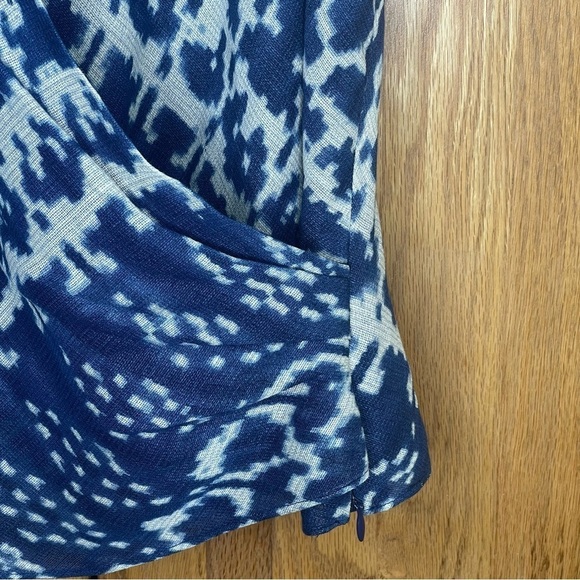 Lauren Ralph Lauren Vneck wrap Silk Linen tank top Cream Indigo Size 4 - Picture 3 of 9